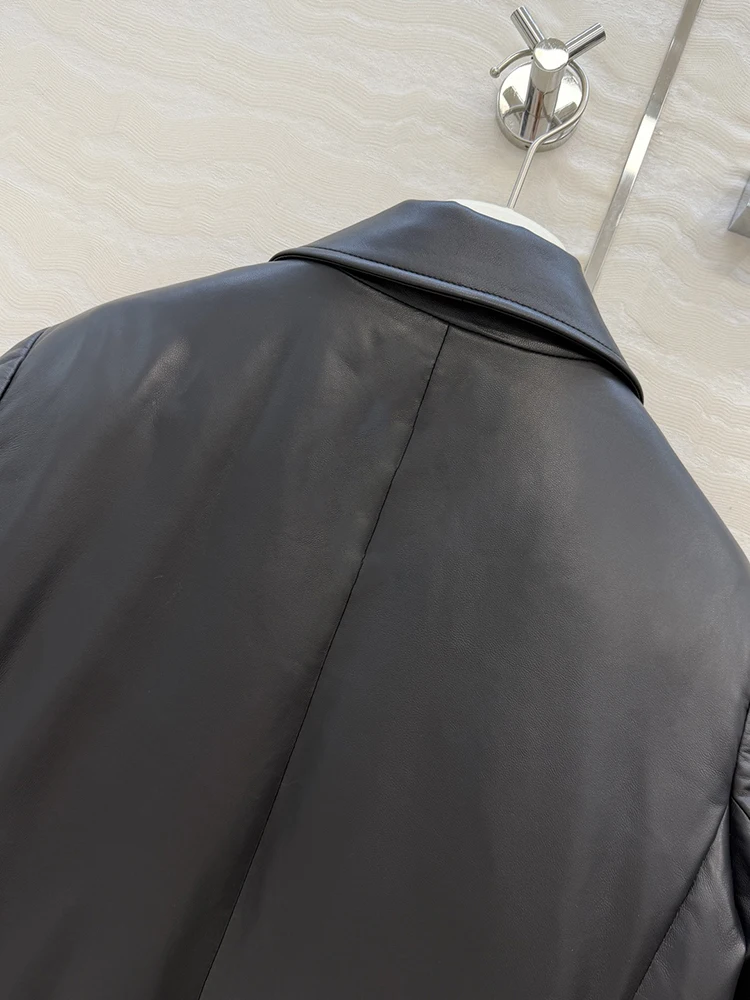 SVORYXIU خريف 2025 نمط جديد نمط الترفيه صف واحد مشبك جلد طبيعي سترة جلدية امرأة موضة الأسود إبقاء معطف دافئ #5