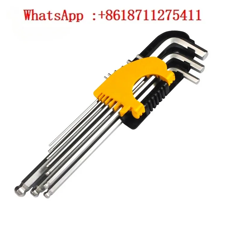 Extended flat ball head metric and imperial hexagonal wrench with hexagonal key