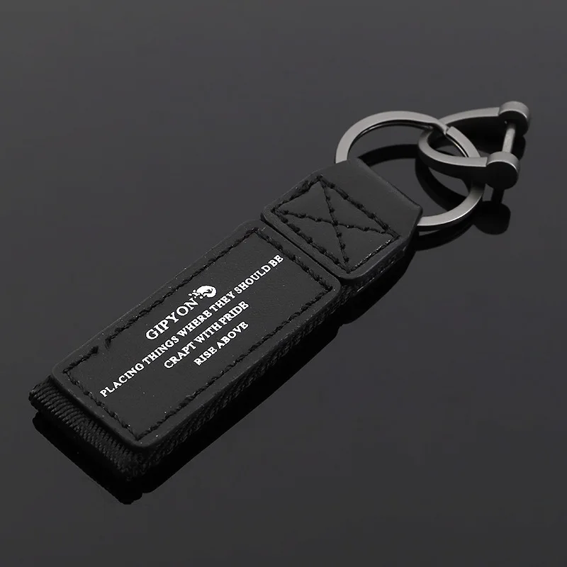 Fashion Black Soft Leather Keychain Accessories High Quality Cowhide Splicing Nylon Keyring Pendant Business Men\'s Car Key Chain