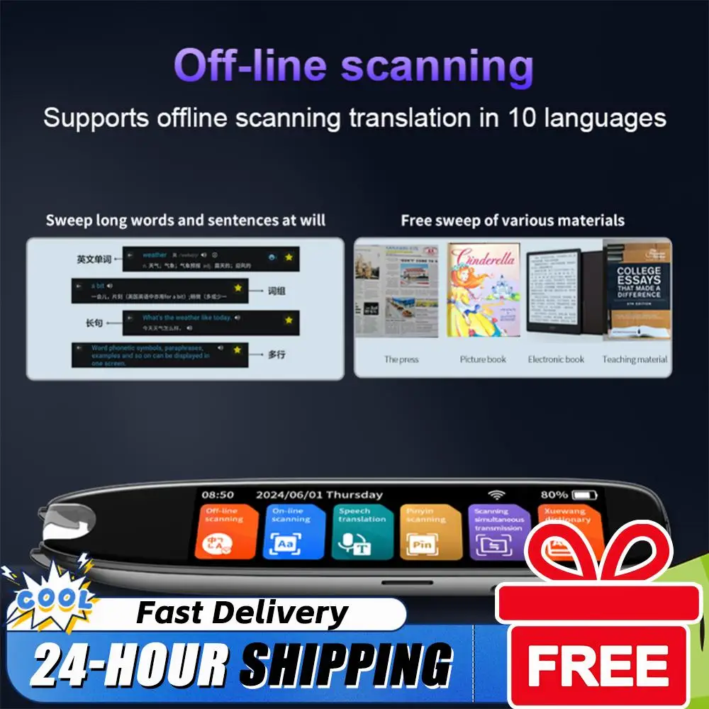 

Умный голосовой переводчик-ручка на 142 языка с функцией интеллектуального сканирования и точечного чтения, онлайн/офлайн режимы