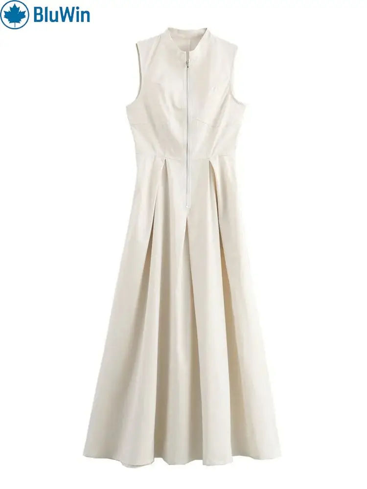 

URBANCHIC 4Colors High Waist Solid Sleeveless Zip-Up Midi Dress – Slim Fit Office & Elegant Long Dress for Women