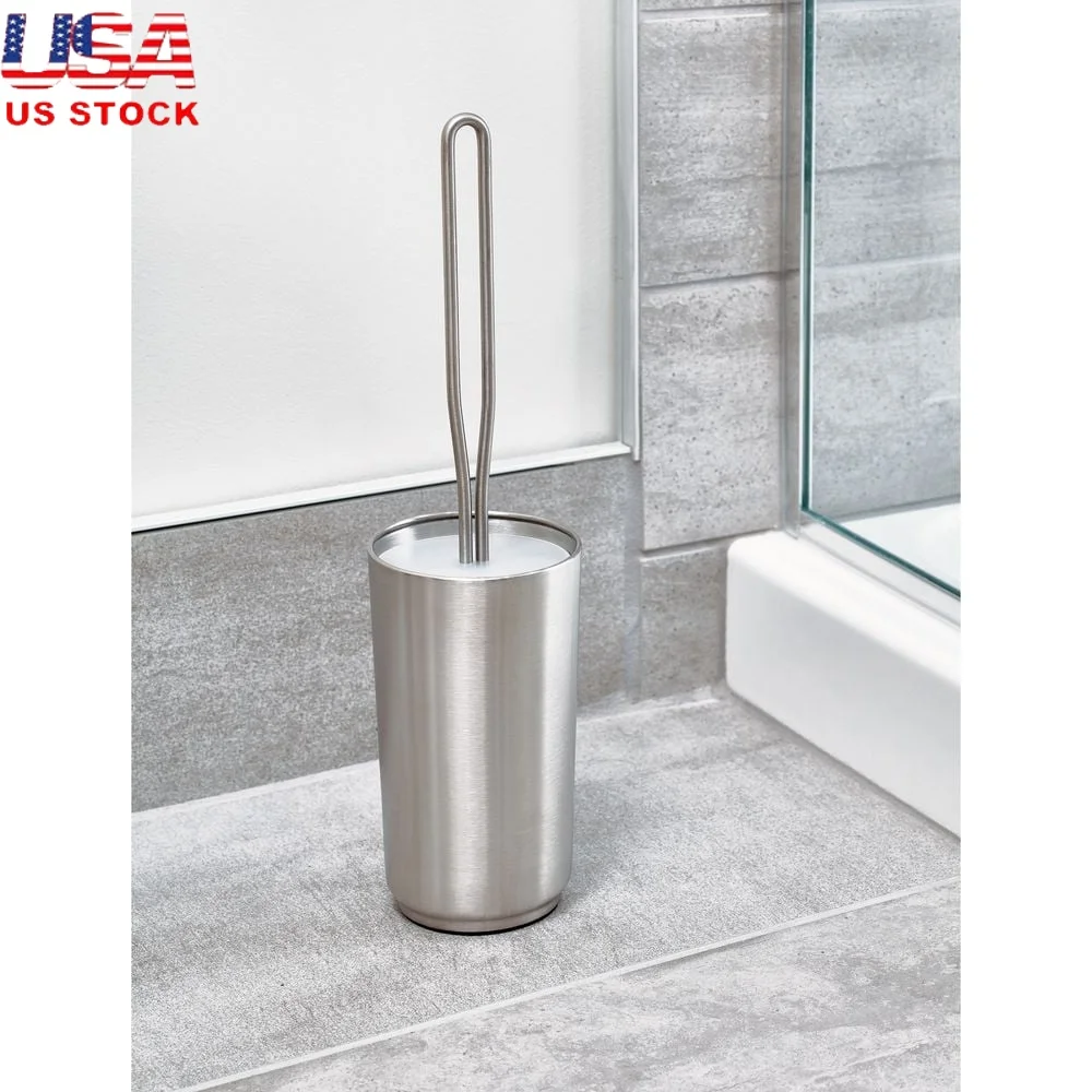 

Toilet Bowl Brush Holder Set Rust-Resistant Metal Construction Stylish Bathroom Accessory Vented Self-Closing Cleaning Tool