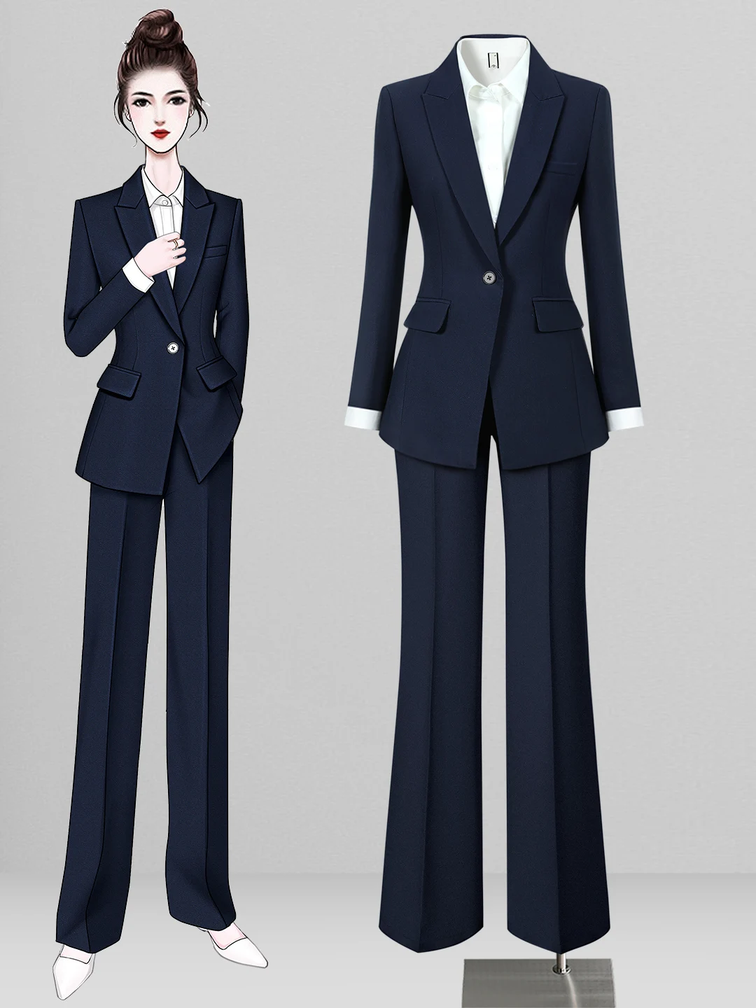 Professional Women's Suit Set Spring Autumn High Waist Hotel Manager Formal Jewelry Store Work Uniform Long Sleeve Long Pants