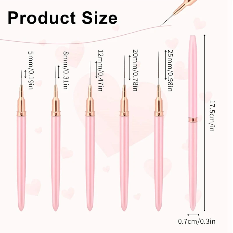 5 Pcs Painting Nail Art Brush Set Nail Dotting Drawing Tool Nail Art Design Brush Detail Brush
