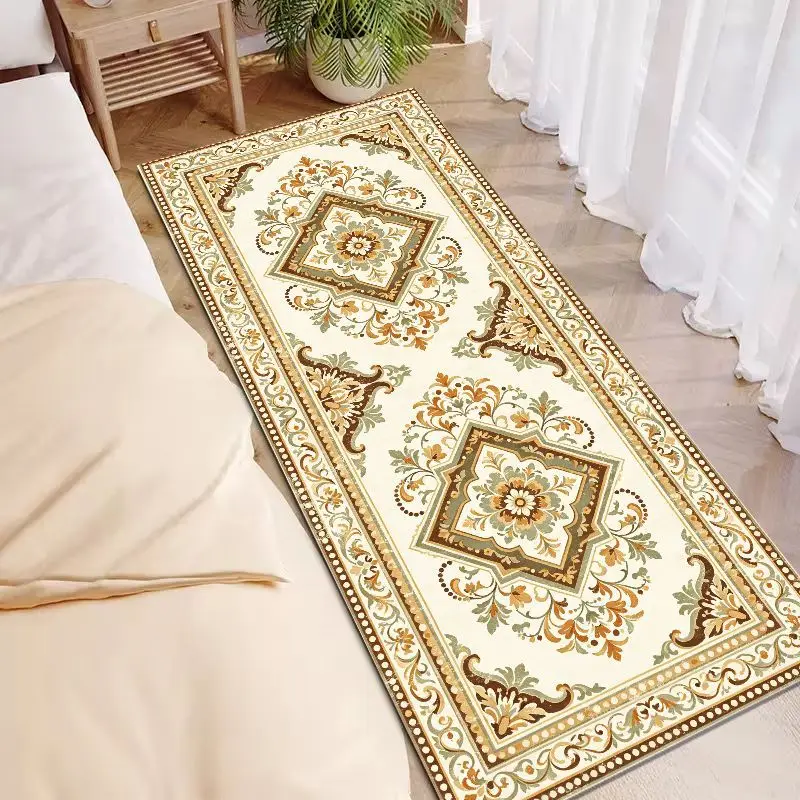 VIKAMA Retro Ethnic Floral Rectangular Rug, Non-Slip and Washable Kitchen and Hallway Mat, Entryway Doormat, Home Decor