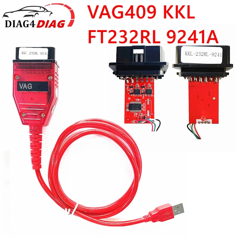 New Red PCB Board Real 9241A Chip VAG KKL FTDI FT232RL For VAG KKL USB Tool OBD2 USB Diagnostic VAG409 KKL