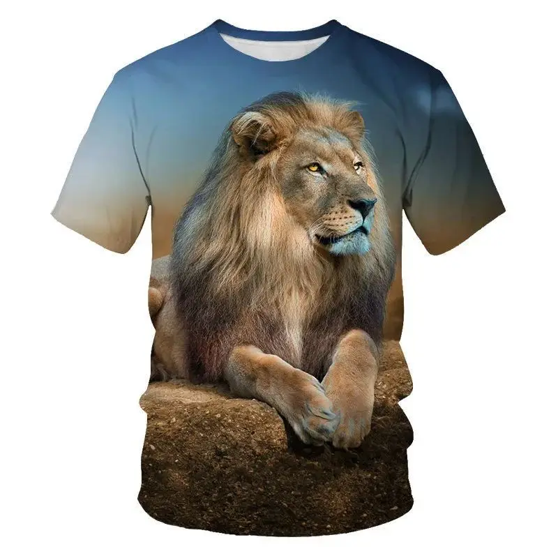 Summer Men\'s Fashion O Collar Short Sleeve Loose 3d Printed Animal Lion Print T-Shirt Street Personality Breathable Top 6xl