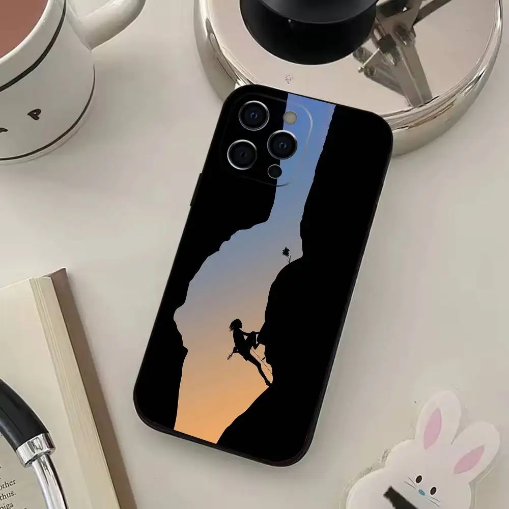 เคสโทรศัพท์แบบ C-Climbing สำหรับ iPhone 17,16,15,14,13,12,11,Plus,Pro,Max,Plus,XS เคสนิ่มซิลิโคนสีดำ