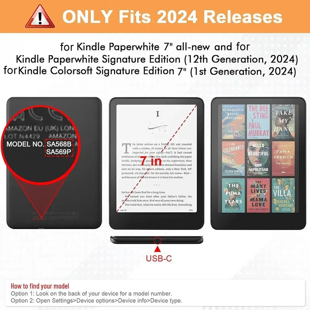 Hand Support Case Acrylic Back Shockproof e-Reader Cover Leather for Kindle Paperwhite 12th Generation/ Colorsoft 2024 7 inch