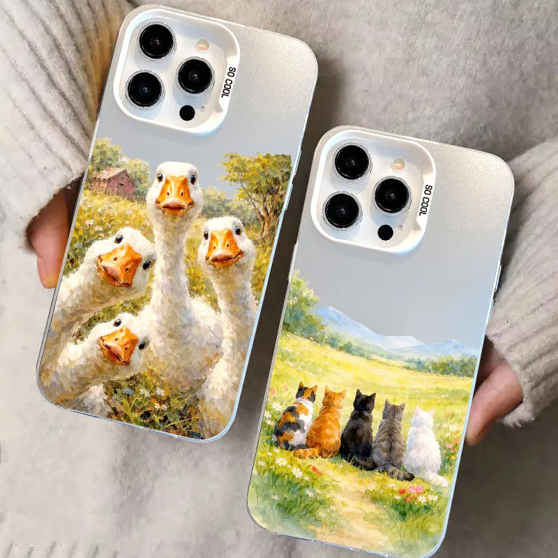 Cute Cartoon Duck Cat Little Animals Laser Phone Case For Samsung Galaxy S25 S22 Ultra Plus S21 FE S24 S23 Ultra Plus FE Covers 2
