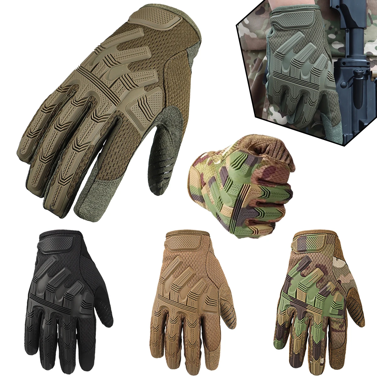 Touch Screen Full Finger Tactical Gloves Camouflage Motorcycle Gloves Cycling Gloves Outdoor Sports Protection Mountaineering