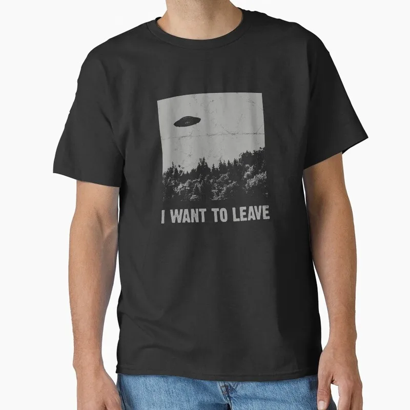 I Want to Leave UFO Vintage Sci fi tv series The X Files Gift t shirt 1104 Retro Alien movie Graphic clothes All size top S-6XL