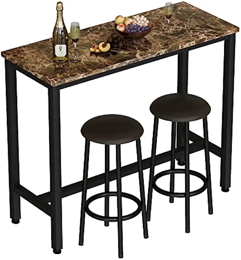 

Bar Table Set of 2, 3 Piece Pub Height Table Set, Dining Table Set with 2 Round Stools,Ideal for Living Room,Kitchen,Bar