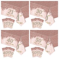 Rose Gold Disposable Tablecloth 21 30 40 50 60 years old Birthday Party Decoration Adult Birthday Anniversary Party Supplies