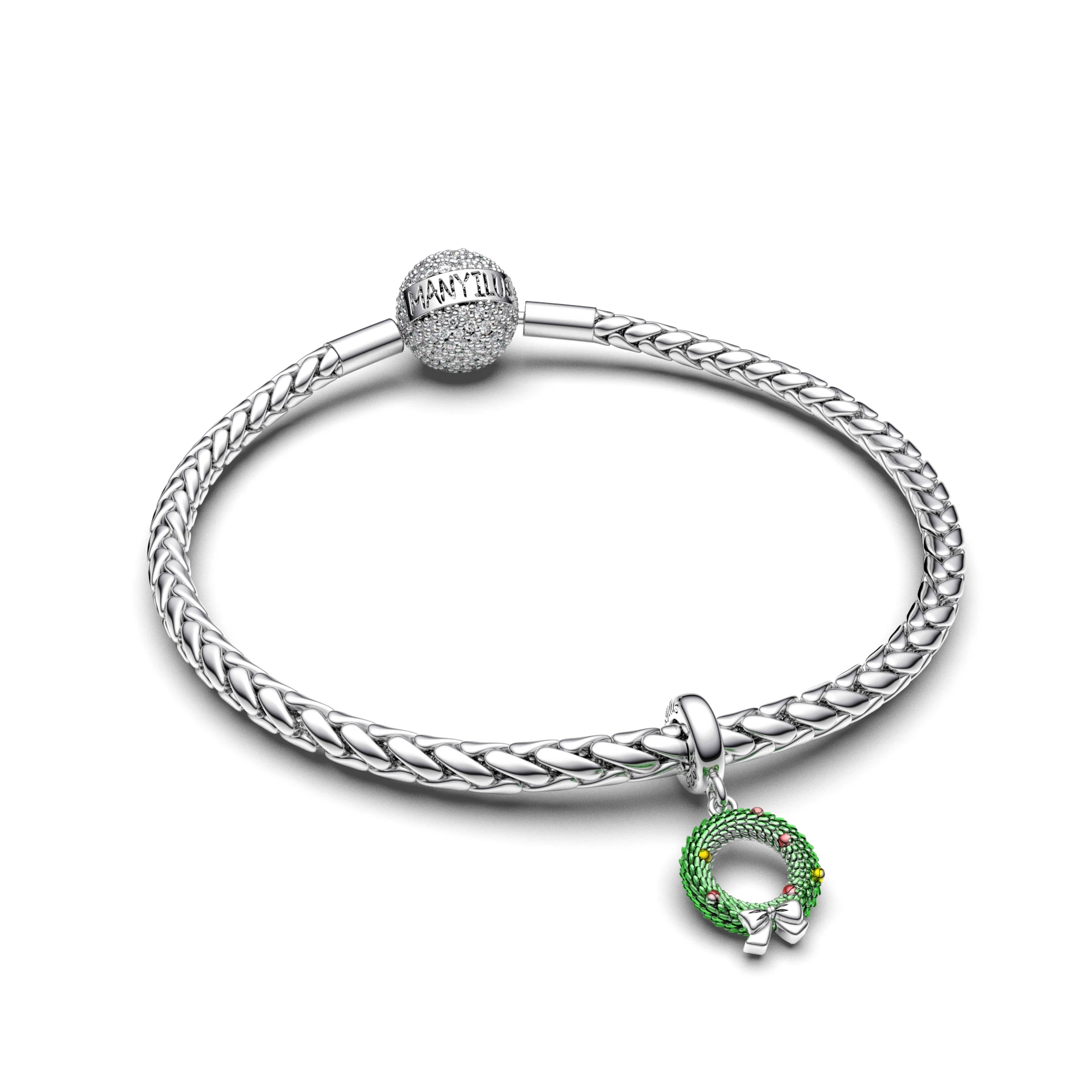 Manyilus Wreath Charm, 925 Sterling Silver Christmas Jewelry Pendant for DIY Original Bracelet, Elegant Festive Welcome Gift - view 3