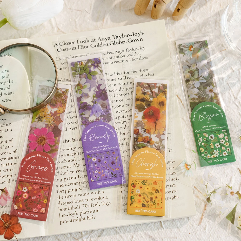 

5 шт., закладки для домашних животных, серия Four Seasons Flower Travel, полупрозрачные закладки для чтения, канцелярские принадлежности для закладок, аксессуары для книг