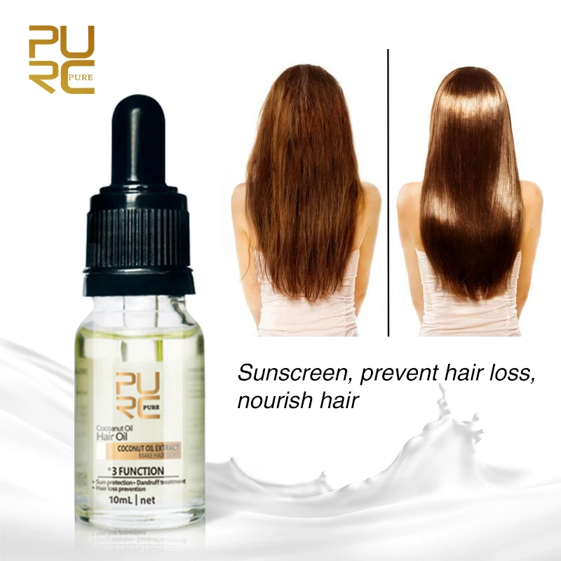 PURC Coconut Oil Hair Oil Repair Frizzy Treatment Soft Sun Protection for Hair Care & Face Body Skincare Product 10ml