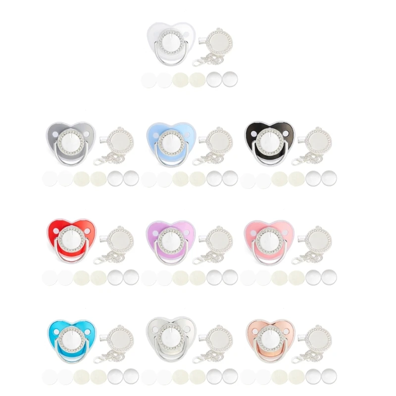 Heat Transfer Pacifier DIY Sublimation Blank Baby Pacifier with Crystal Rhinestones Pacifier Chain Clip Aluminum Sheet