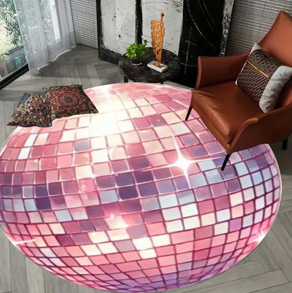 Disco Ball Printed Circular Carpet Party Doormat Kitchen Bedroom Living Room Carpet Entrance Porch Decoration Rug