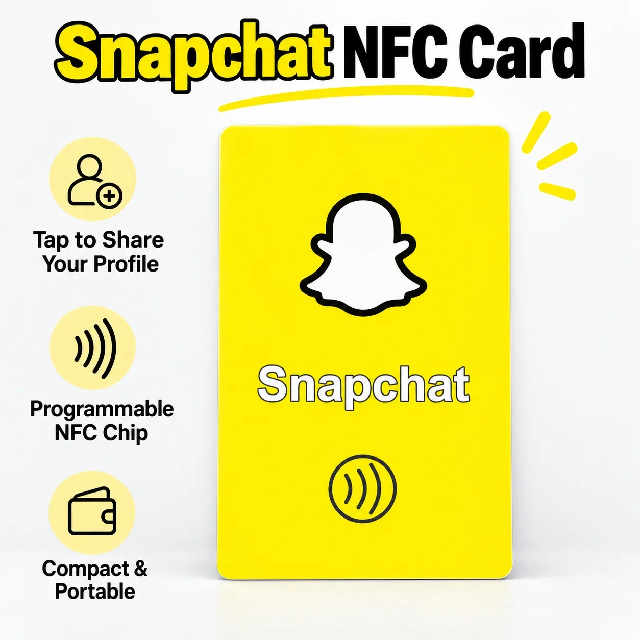 1pc NFC Social Media Card for Snapchat NTAG215 Rewritable Yellow PVC Profile Link Sharing for Shops and Small Businesses