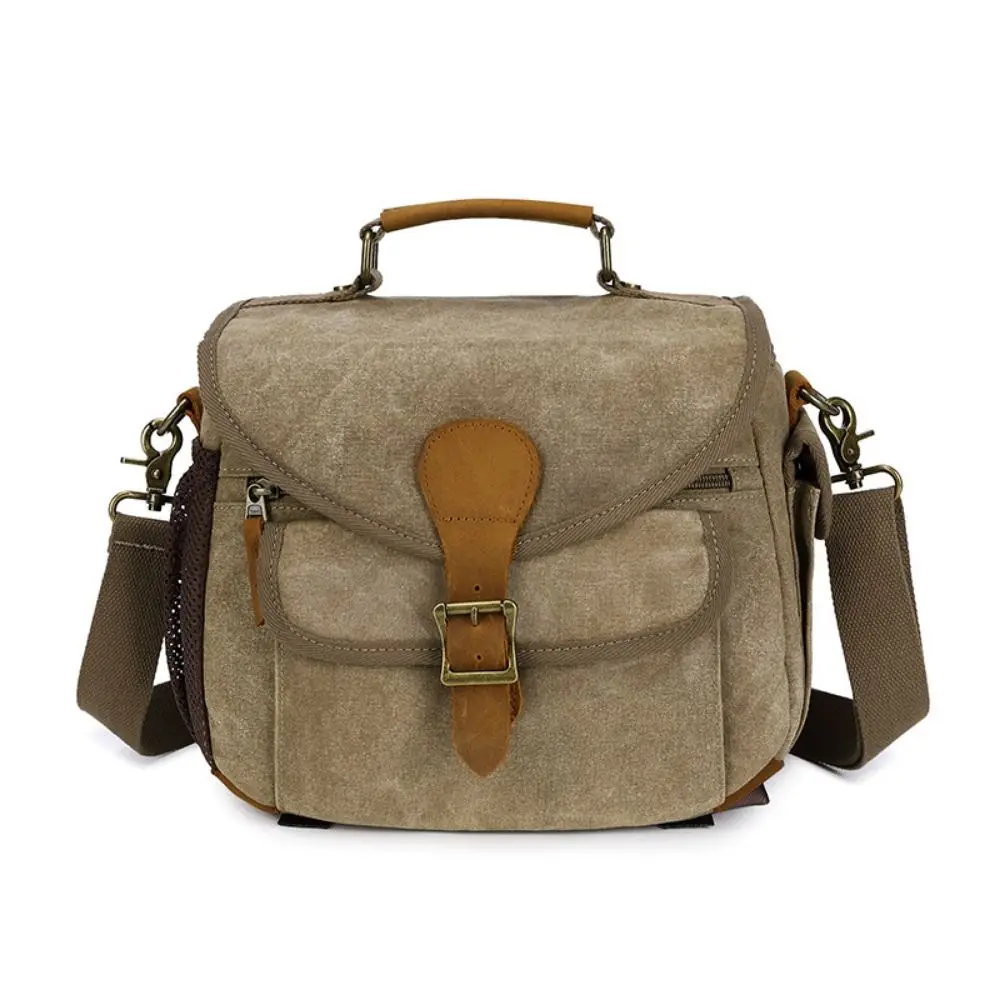 Canvas Mirrorless Photography Camera Bag Padded Waterproof Camera Lense Messenger Bag Vintage Leather Trim