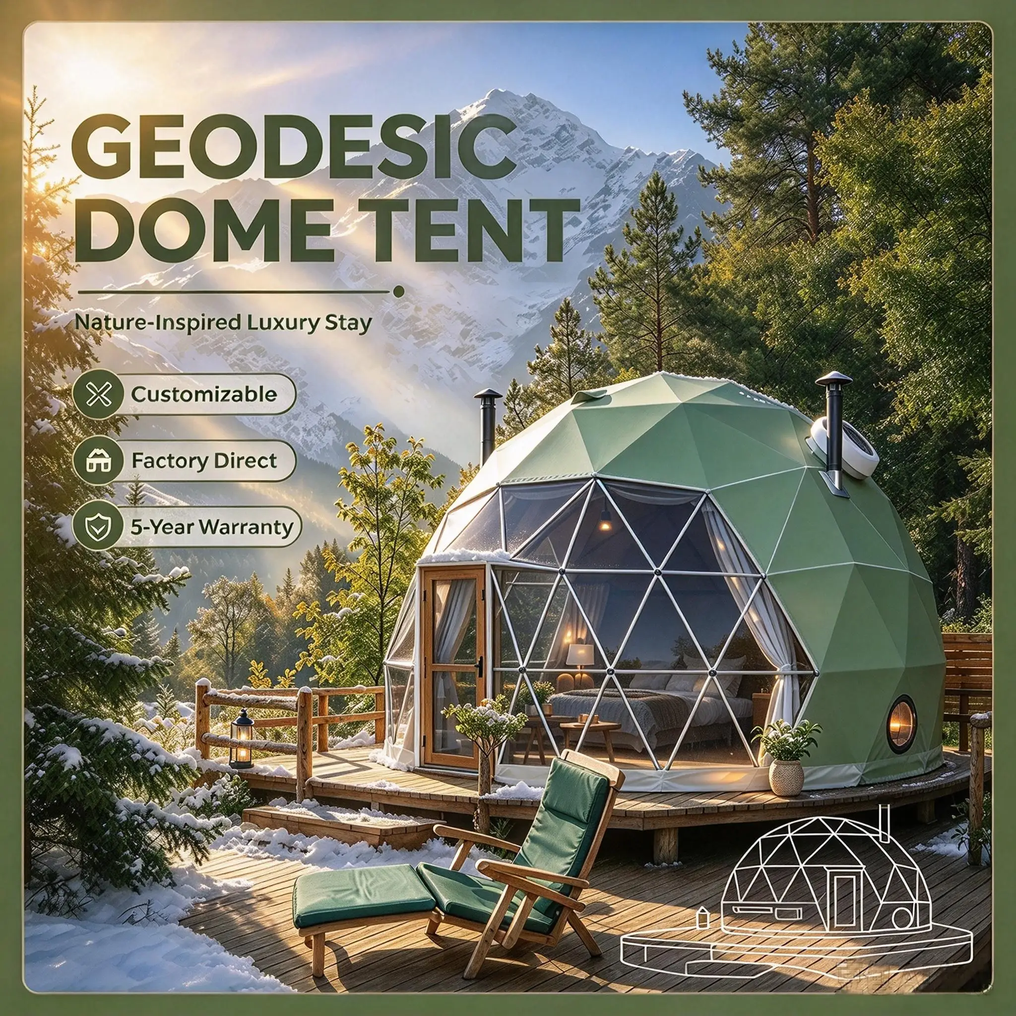 7m Geodesic Dome Camping Tent, Outdoor Shelter House for Family Vacation, Hotel and Resort Business Use