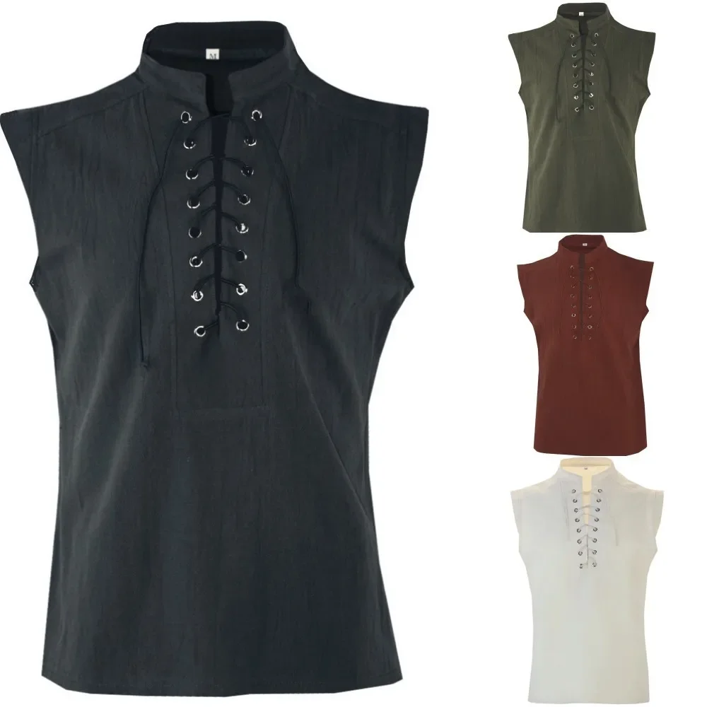 

Adulte hommes médiévaux Renaissance guerriers Costume Robe chemise hauts sans manches Tabard surcoat mâle tunique grande taille