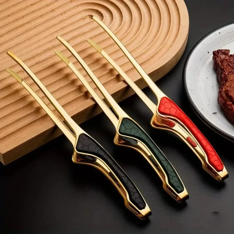 

Non-Stick Stainless Steel Barbecue Tongs Anti-scald Anti-slip Steak Tongs Non-Slip Grip Kitchen Tongs for Cooking