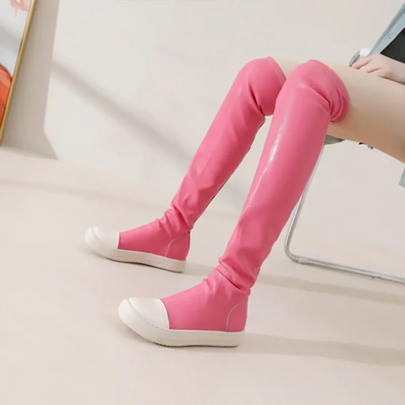 

Женские сапоги выше колена, пикантные женские эластичные узкие сапоги, черные женские сапоги до бедра на плоской подошве с толстой подошвой