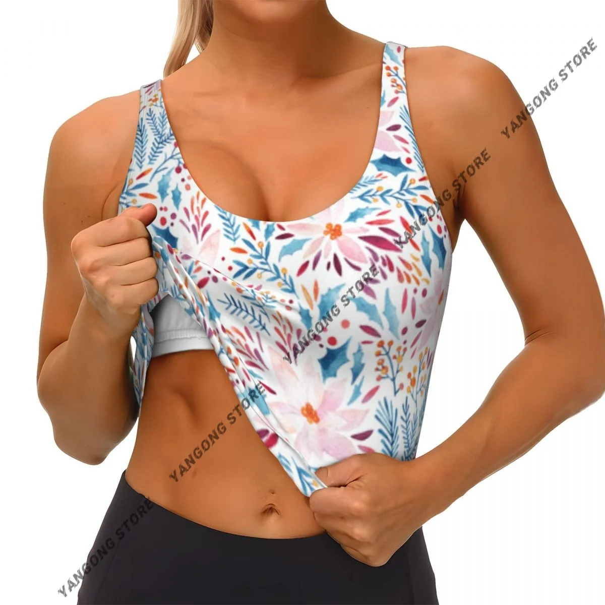 Women Sexy Sports Vest Watercolor Flower Holl Tree Flourish Background Female Streetwear Sport Lingerie Tee Crop Top