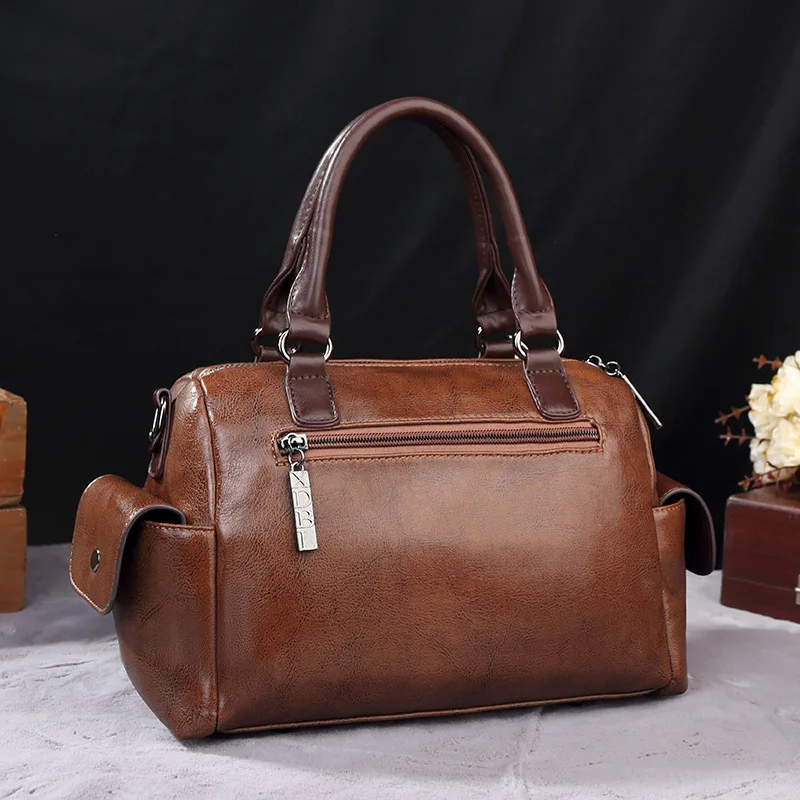 New Retro PU Leather Women\'s Messenger Bag Large Portable Contrast Pillow Boston Handbag Fashion Shoulder Bag Crossbody Bag