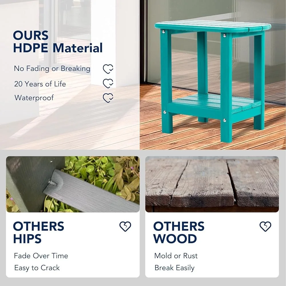 Adirondack Outdoor Side Table Double Tier HDPE Plastic End Table Weather Resistant Garden Patio Storage Surface