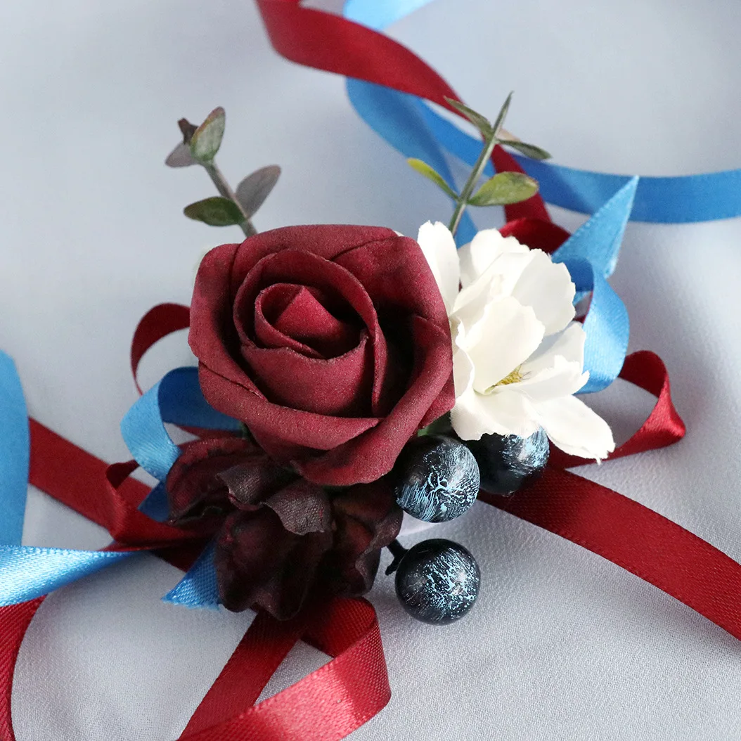 Western style wedding bridegroom bride corsage wedding dress lapel flower sisters boudoir wrist flower simulation decoration