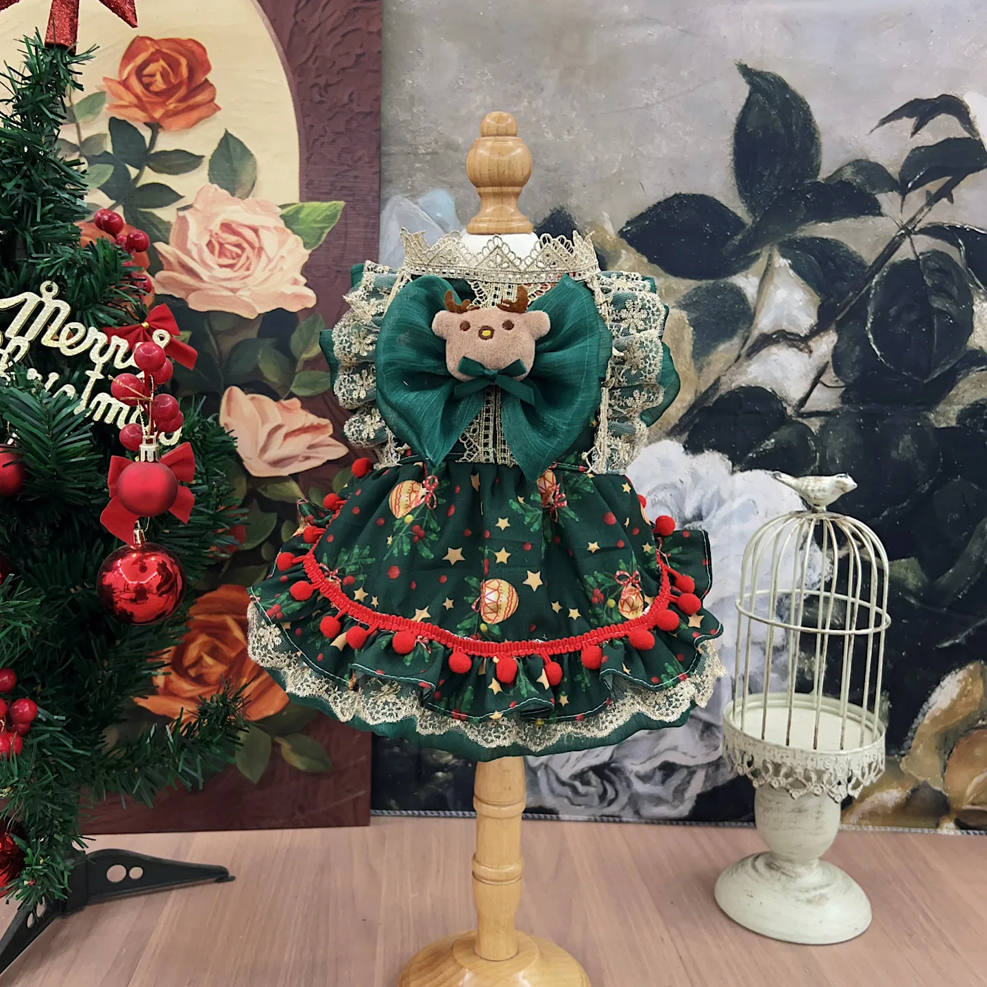 

Зимняя плотная хлопковая одежда для собак, модное милое праздничное платье принцессы с рождественским принтом для маленьких и средних собак, юбка для щенка ручной работы