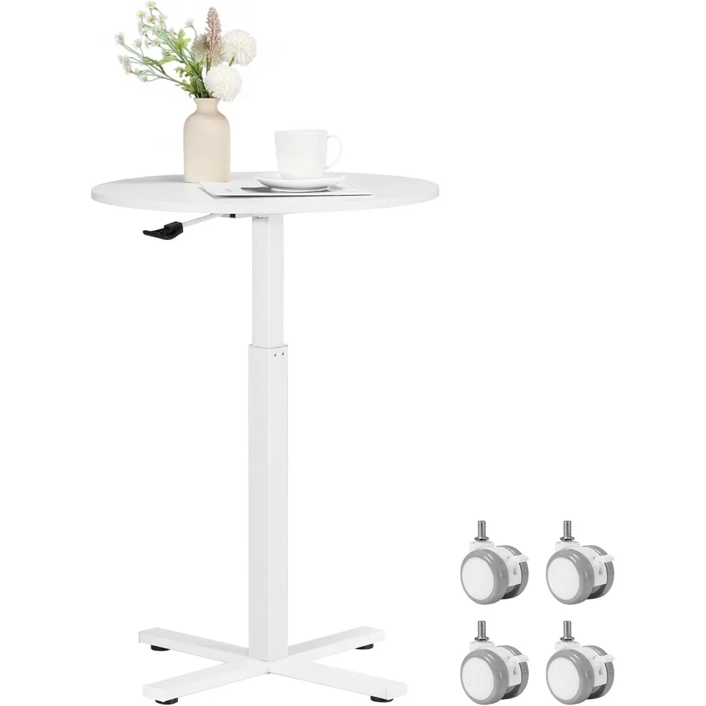 

Round Bar Table, Adjustable Height and Rolling Small Dining Table, Dual-Use Cocktail Table with Removable Casters for Bar, Bistr
