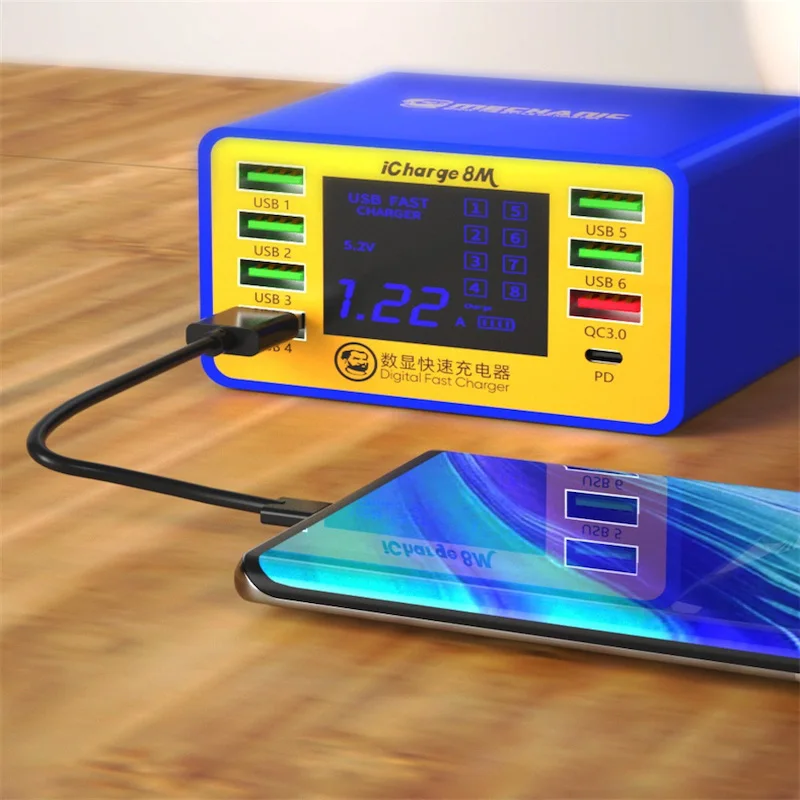 MECHANIC iCharge 8M QC 3.0 USB Smart Charge Support Fast-charging With LCD Digital Display Multi-Port Charger For Tablet Phone