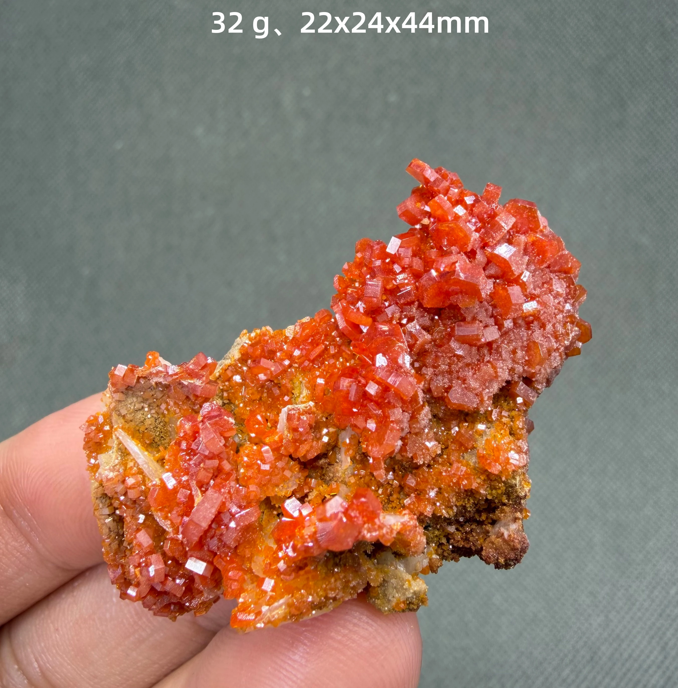 32 g Natural Vanadinite & Barite Mineral Specimen, Morocco, Red Hexagonal Vanadinite Crystals
