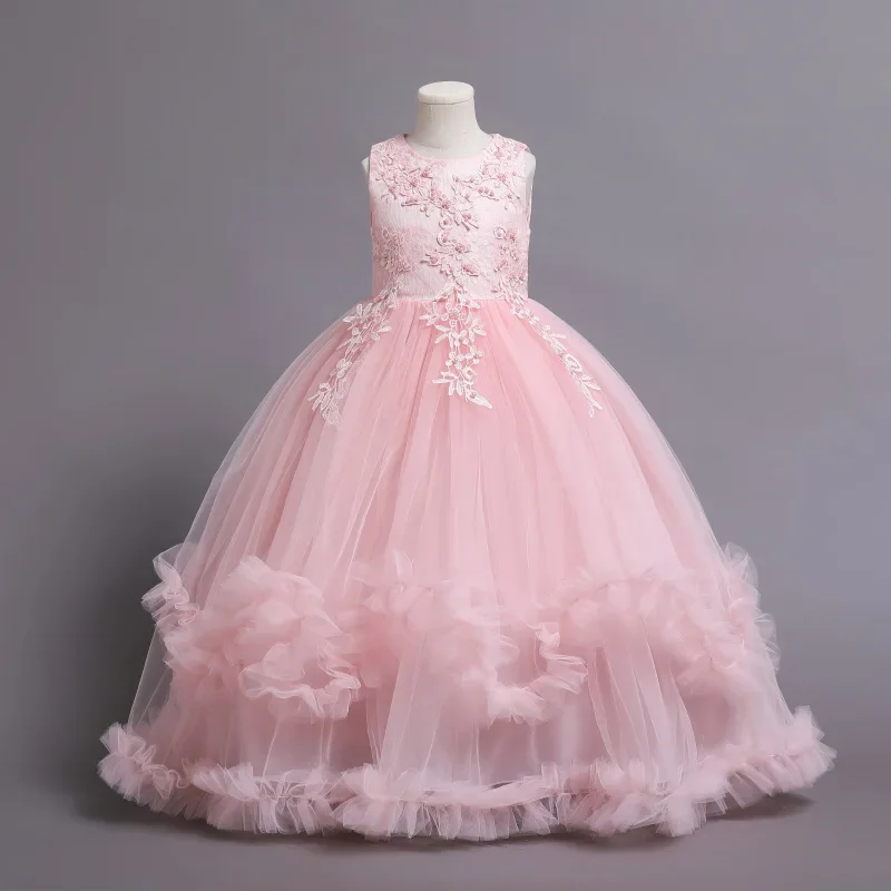 

2024 new Girls dress princess flower lace long dress 4-14 birthday communion Party Wedding Dress Embroidery Dress