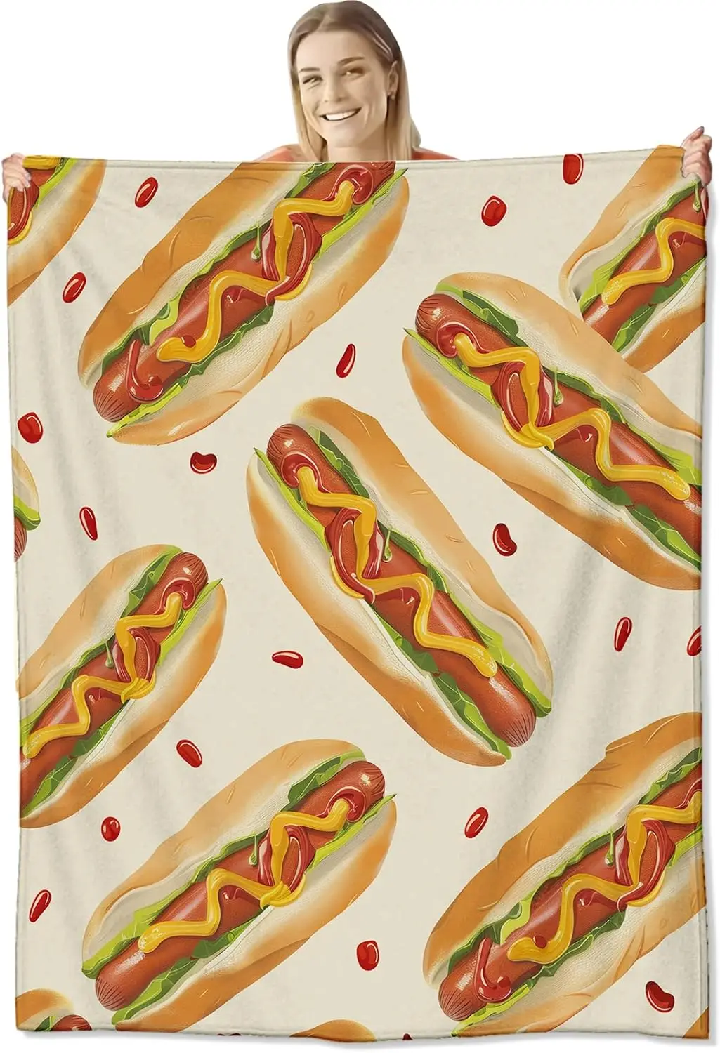 Decorative Home Throw Blanket Hot Dog Novelty Food Pattern Cozy Throw for Sofa Couch Living Room Seasonal Decor Gift