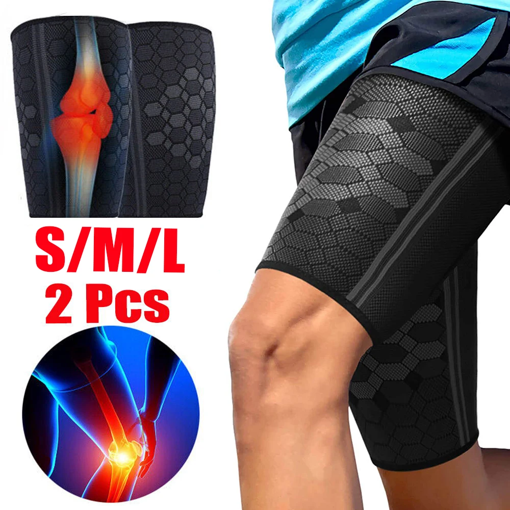 

1Pair Thigh Compression Support Sleeves Non-Slip Leg Brace for Men Women Hamstring & Quadricep Muscle Injury, Strain Recovery