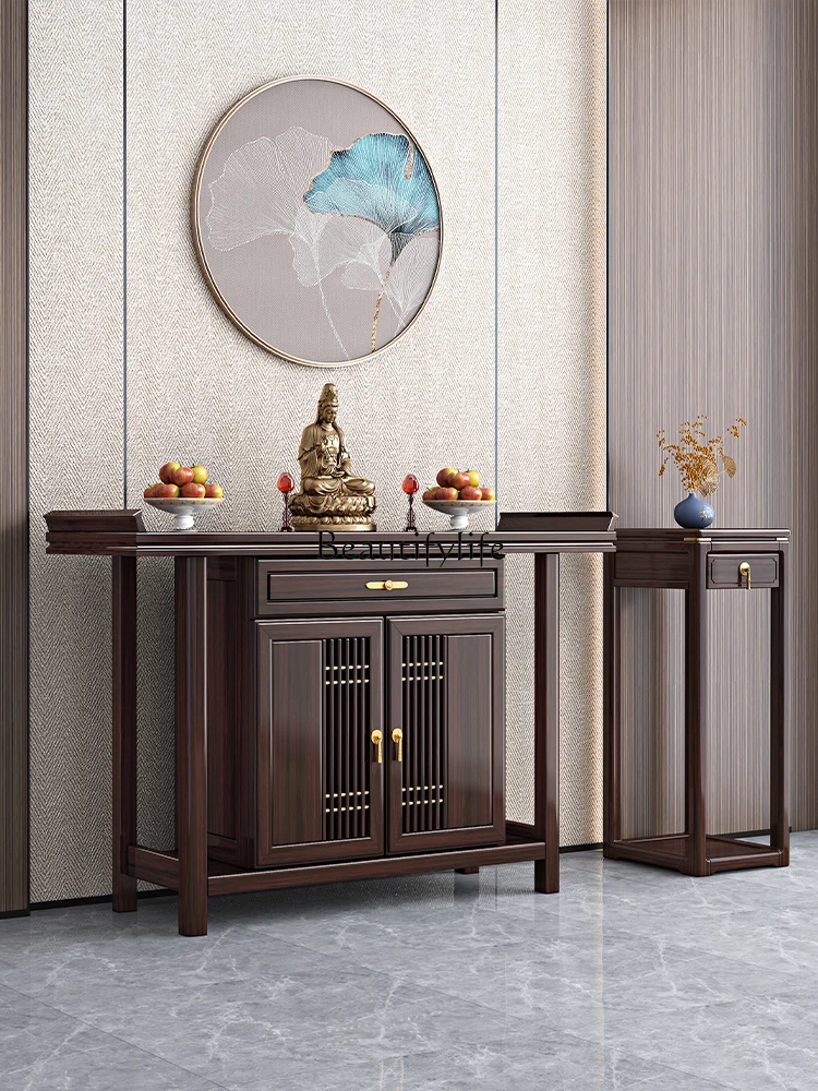 New Chinese Solid Wood Console Buddha Shrine Purple Gold Ebony Altar a Long Narrow Table Fragrance