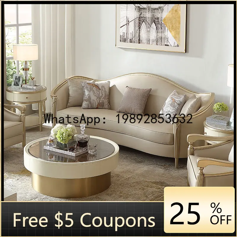Z1 American Style Leather Sofa Living Room Set Modern French European Style Irregular Curved Villa High-End Solid Wood Furniture