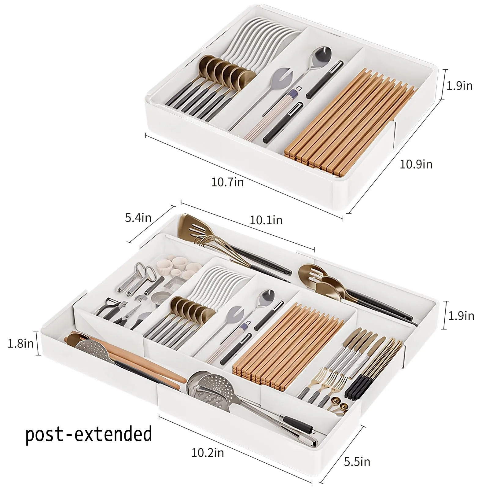 Organizer do szuflad, taca na sztućce do szuflady kuchennej, rozszerzalne przybory kuchenne z przegrodą, łyżki, widelce, noże, uchwyt na sztućce