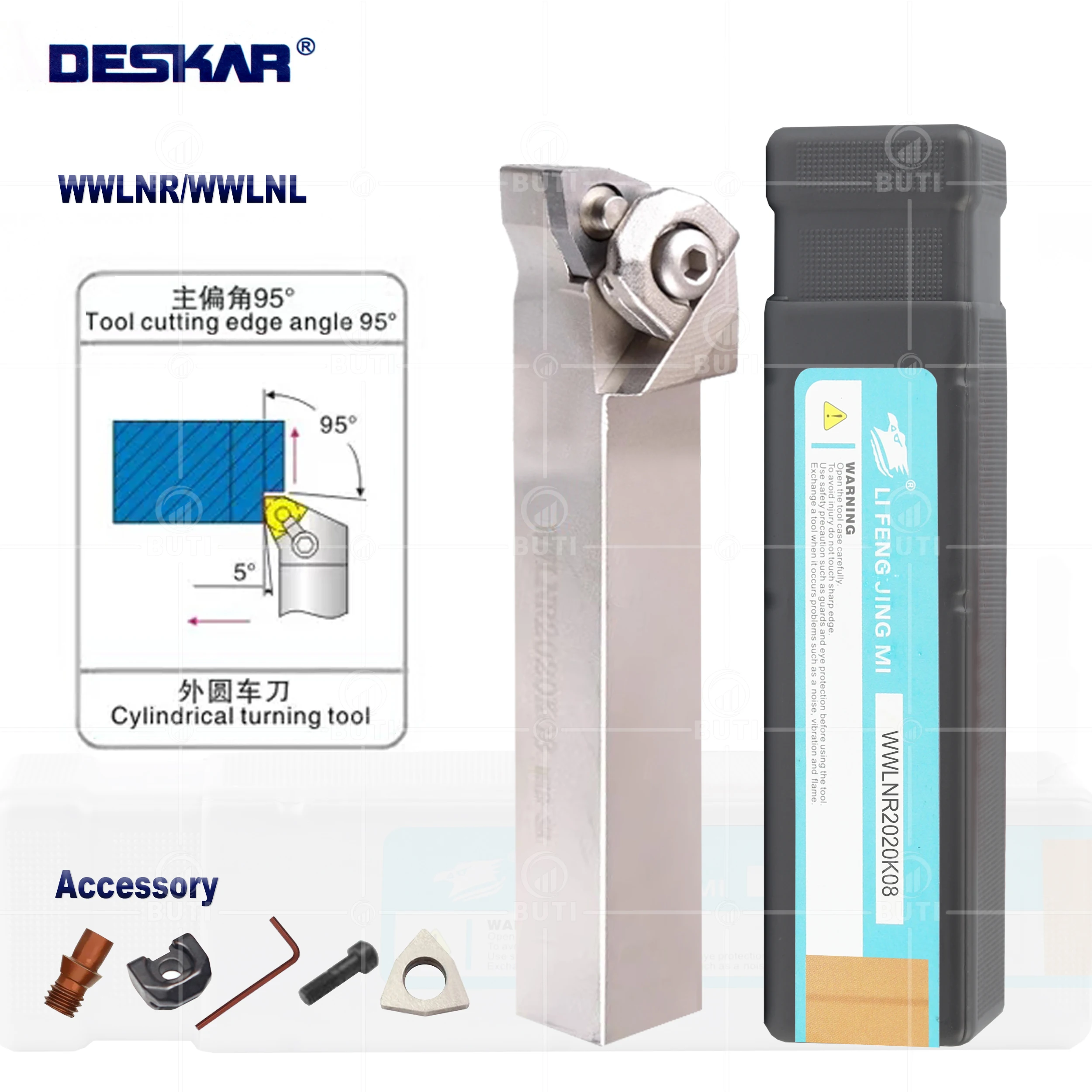 Deskar-cnc Cortador de Torno de Metal Suporte Branco Barra de Ferramentas de Torneamento Externo Wnmg Carbide Inserções Wwlnr2023 Wwlnr2525 100 Original