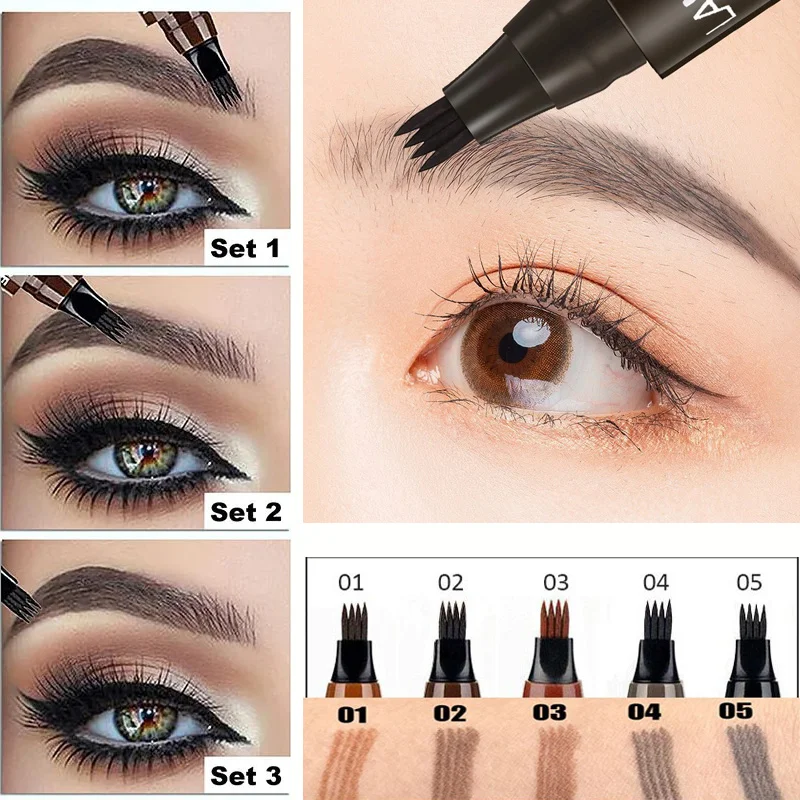 4 Gabeln Augenbrauen stift wasserdicht langlebige natürliche Tönung Brauen Make-up Anti-Wisch nicht verblassen einfach zeichnen Augenbrauen Brauen Make-up