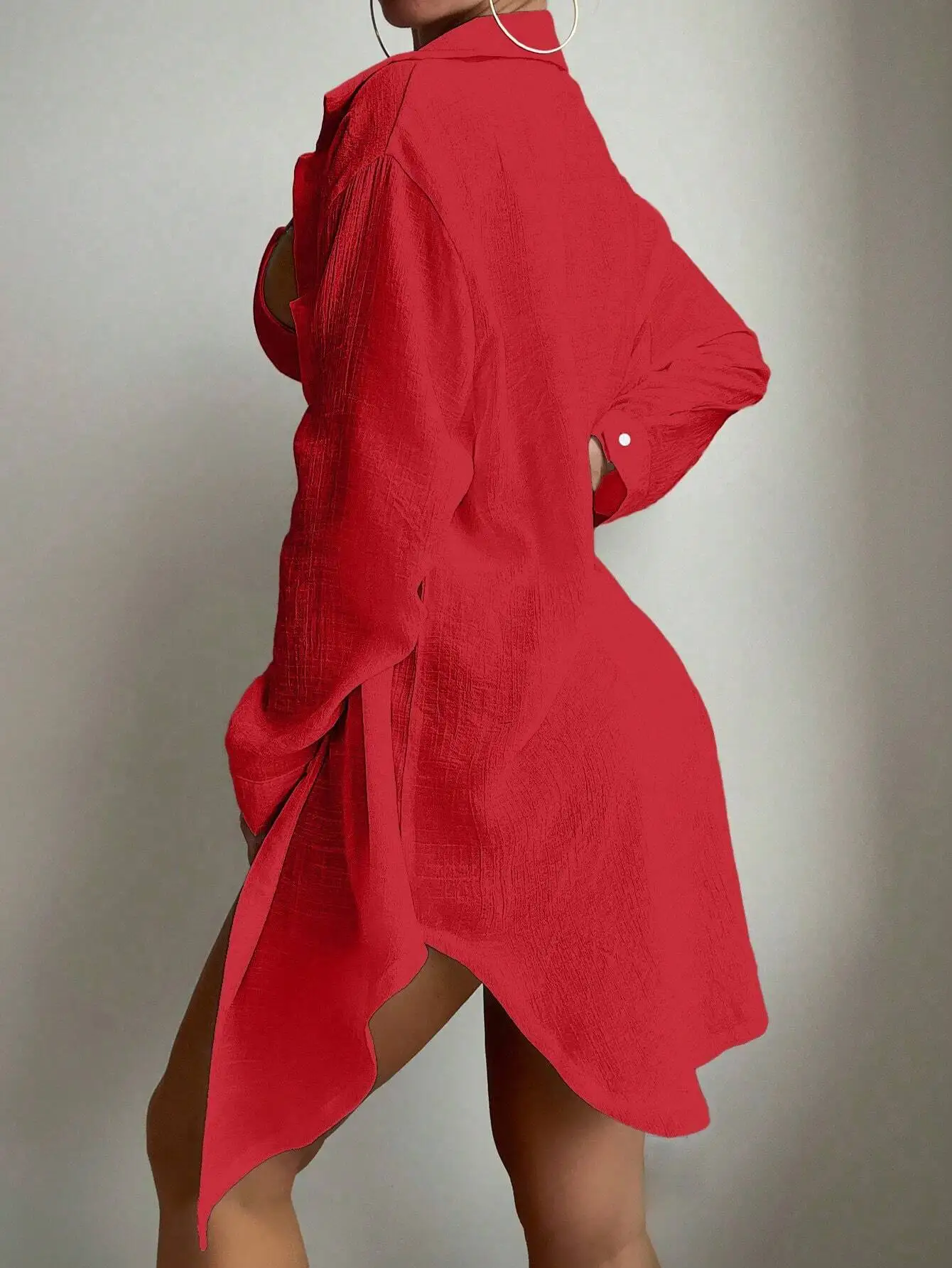 

Женская красная однотонная рубашка-кимоно для пляжного отдыха летом