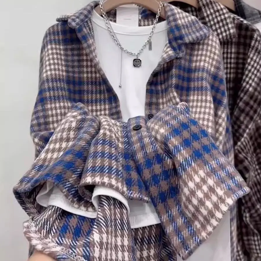 

Осенняя женская одежда, повседневная корейская мода, свободные пуговицы, клетчатая блузка с длинными рукавами, достойная интеллектуальная щедрая Sven Formal