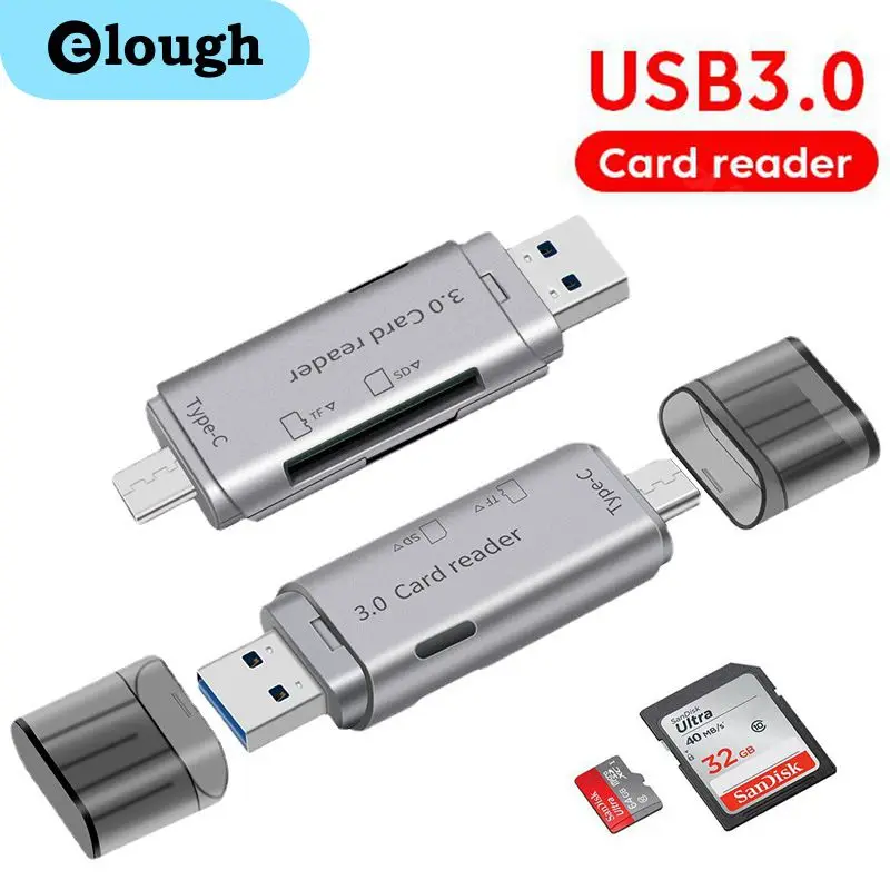 Elough 4 in 1 USB 3.0 to Type C OTG Adapter Supporting TF SD Memory Card Multifunction Card Reader for Mobilephone PC Macbook