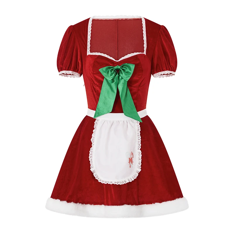 Women s Maid Costumes Short Sleeve Lace Trim Dress and Apron Sets for Bar Cosplay Costume Party