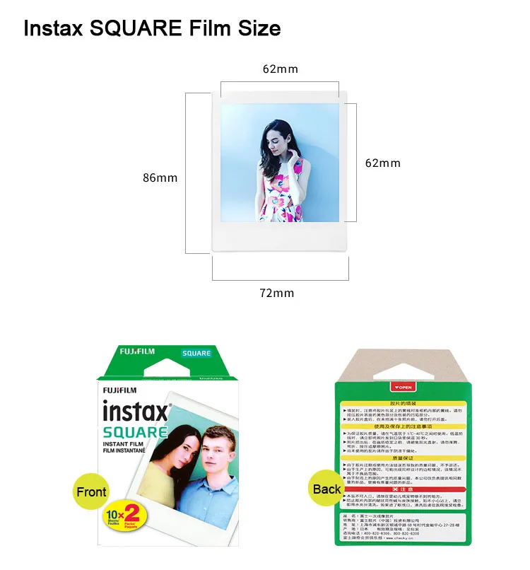 Instax-película cuadrada de papel fotográfico con borde blanco, para Fujifilm SQ10, SQ6, SQ20, SQ40, películas instantáneas, impresora de piezas